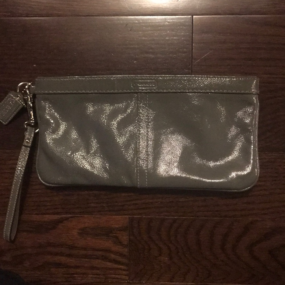 Coach gray patent wristlet